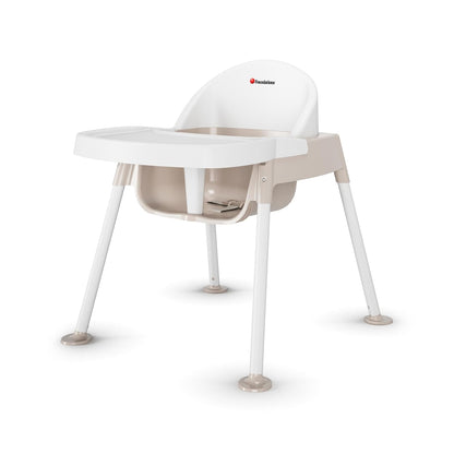 Foundations Secure Sitter 13" Feeding Chair, Stable “No Tip” Feet, 3-Point Adjustable Harness, Removable Tray, Easy to Clean, Smooth Plastic (White/Tan)