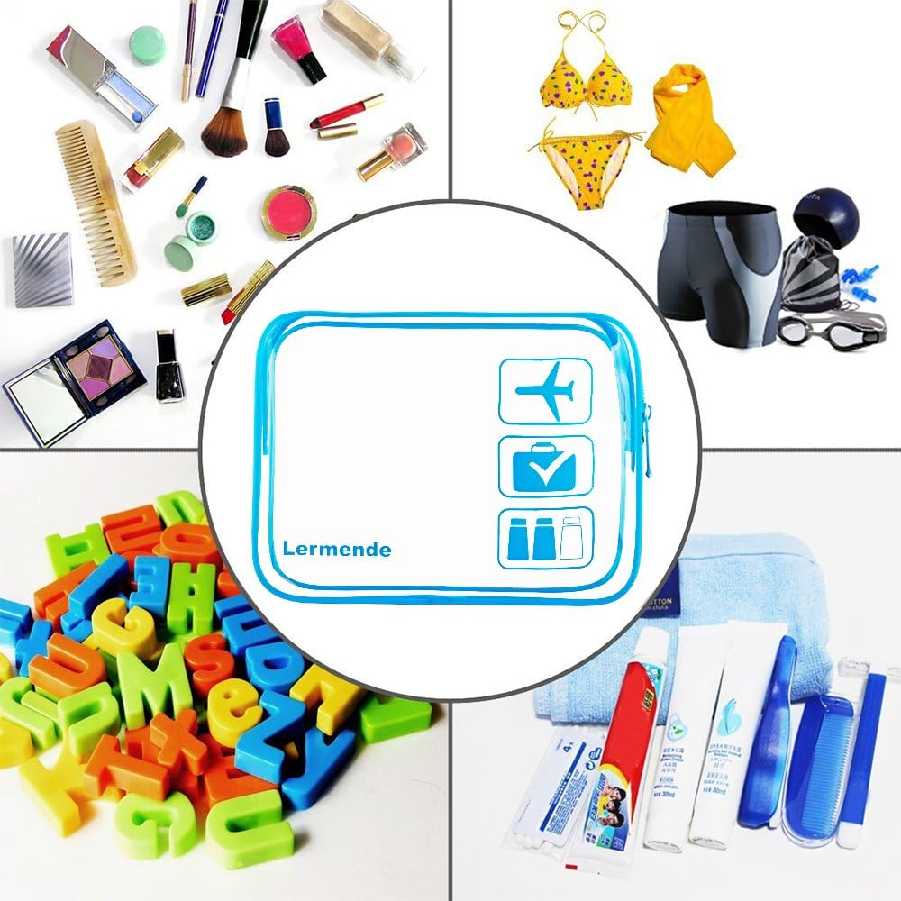 Lermende 2pcs Clear Toiletry Bag TSA Approved Travel Bag,Carry On for Travel,Airport Airline Accessories Compliant Bag,Quart Sized Makeup Cosmetic bag Women Men (Blue, 2 Pack)