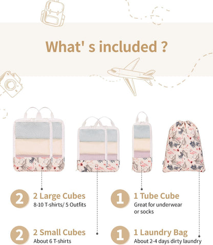 Narwey 6 Set Compression Packing Cubes for Travel Kids Women Carry on, Packing Organizers Bag for Backpack Luggage Suitcase Duffle Bags