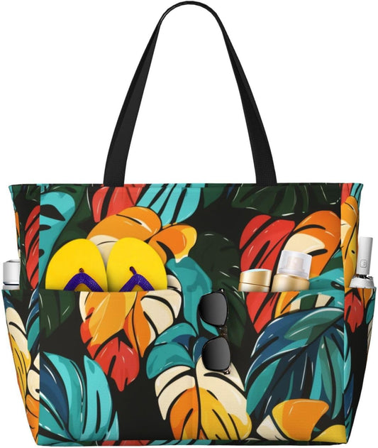 Beach Bag for Women Beach Tote Bag Waterproof Sandproof Large Bags with Zipper Big Capacity for Vacation Travel