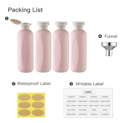 6.7oz Travel Shampoo Bottle, Empty Plastic Squeeze Bottles with Flip Cap, 4PCS Lotion Container for Toiletries (200ml, Pink)