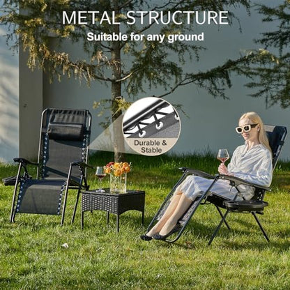 Sweetcrispy Zero Gravity Chairs Set of 2, Outdoor Folding Patio Lounge Chair with Cup Holder Tray, Portable Beach Camping Recliner for Poolside, Garden, Backyard, Lawn, Solid Black