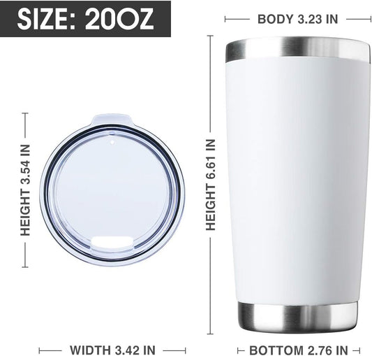 20oz Tumbler Bulk Stainless Steel Vacuum Insulated Tumblers with Lid Double Wall Travel Mug Durable Powder Coated Coffee Cup, Suitable for Ice Drinks and Hot Beverage (White 1pack)