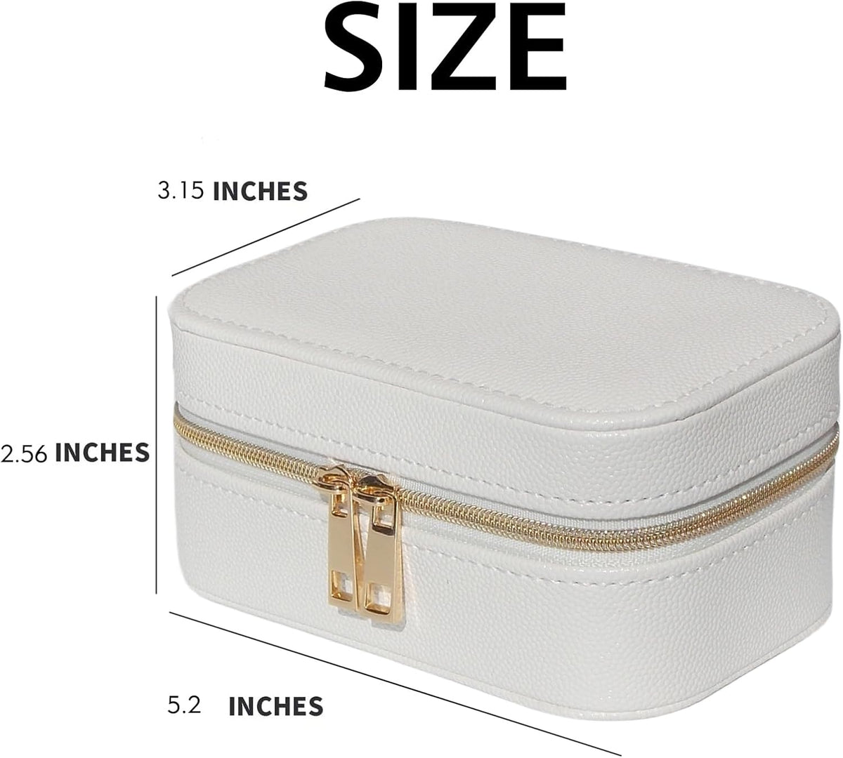Small Jewelry Travel Case For Womens Small Rectangle PU Leather Jewelry Box With Zipper 2.56" H Portable Travel Jewelry Case For Big Earring Rings Necklaces Bracelets White Jewelry Gifts Box