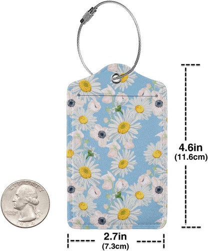 2 Pack Luggage Tag for Suitcase, Cute Unique Leather Suitcase Tags Identifiers with Privacy Name Address Labels & Durable Steel Loop for Women Men Travel