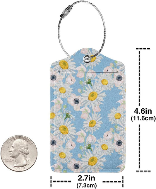 2 Pack Luggage Tag for Suitcase, Cute Unique Leather Suitcase Tags Identifiers with Privacy Name Address Labels & Durable Steel Loop for Women Men Travel