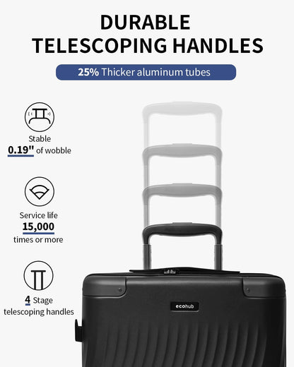 ECOHUB Hardside Expandable Carry On Luggage, Recycled PC 24" Rolling Luggage 26x16x11 Airline Approved with Spinner Wheels & TSA Lock, Lightweight Hardshell Travel Suitcase, 24inch Carry-on Black