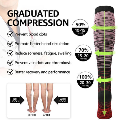 Kickticks 4 Pairs Compression Socks for Woman & Man Unisex 20-30mmHg Knee high Plus Size Wide Calves for Flying Running…