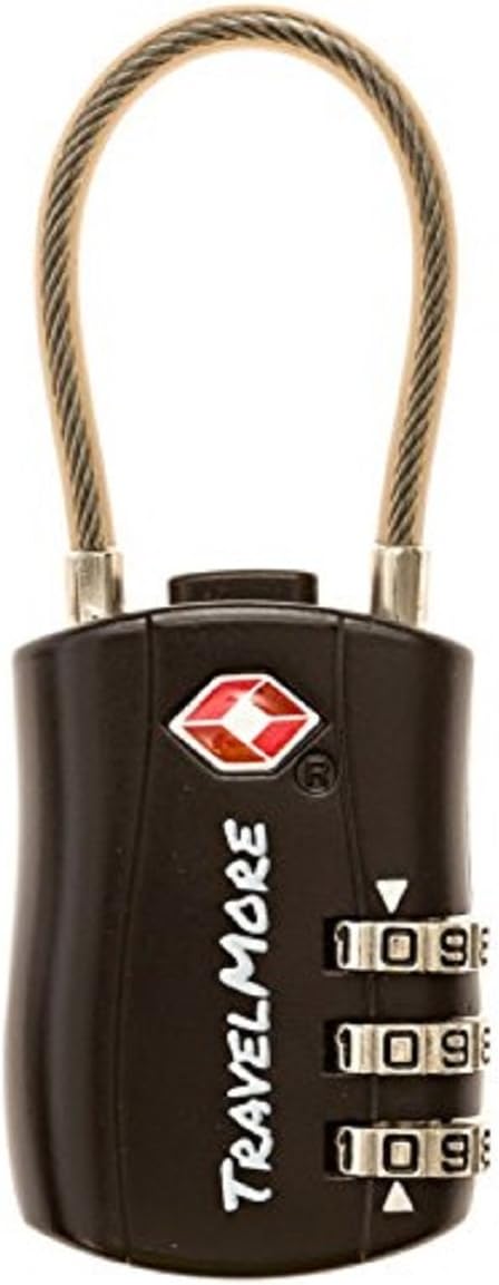 TSA Approved Travel Combination Cable Luggage Locks for Suitcases & Backpacks - 1 Pack of Black TSA Lock