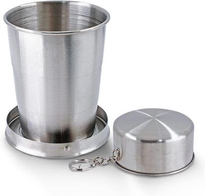 Litoexpe 5oz Collapsible Travel Cup With Keychain, Stainless Steel Folding Camping Cup Portable Drinking Mug For Hiking, Picnic and other Outdoor Activities, 150ml