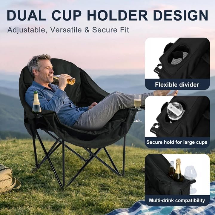 Oversized Camping Chair for Adults, 500 LBS Heavy Duty Folding Chair, Black