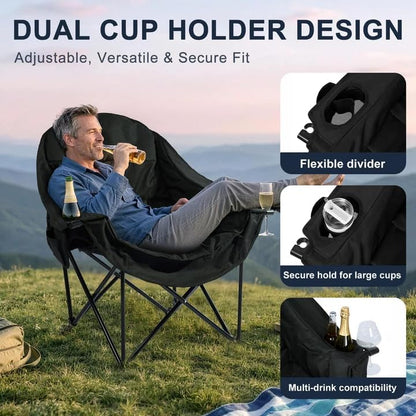 Oversized Camping Chair for Adults, 500 LBS Heavy Duty Folding Chair, Black