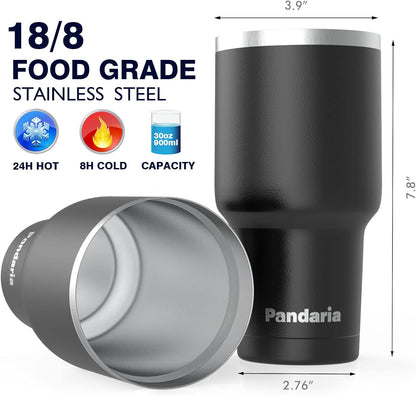 30 oz Travel Coffee Tumbler Cup, Double Wall Stainless Steel Reusable Spill Proof Tumbler with Straw, Leak Proof Insulated Tumbler with Straw for Iced Coffee, Tea & Water (Black)