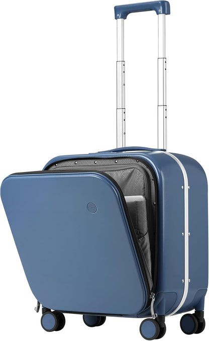 mixi Carry On Luggage, 18” Suitcase with Front Laptop Pocket, Travel Luggage Aluminum Frame PC Hardside with Spinner Wheels & TSA Lock and Cover (Not for Underseat), Sapphire Blue