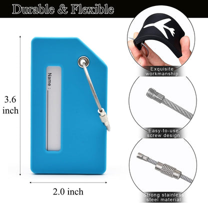 7 Pack Silicone Luggage Tag Baggage Handbag Travel Bag Tags with Name ID Card Perfect to Quickly Spot Luggage Suitcases (Blue)