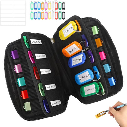 USB Flash Drive Case Organizer - Vellgo Premium Soft Neoprene Storage Holder with 20 Slots and 20 Label Tags for Thumb Drives, Memory Sticks, Jump Drives & Electronic Accessories (Black)