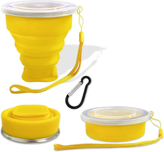 Collapsible Cup - Silicone Foldable Cup-Expandable Folding Drinking Reusable Portable Mugs Cups For Travel, Camping, Hiking, Survival, Car, Picnic, Beach, Holiday Vacation, Outdoor Sports Yellow