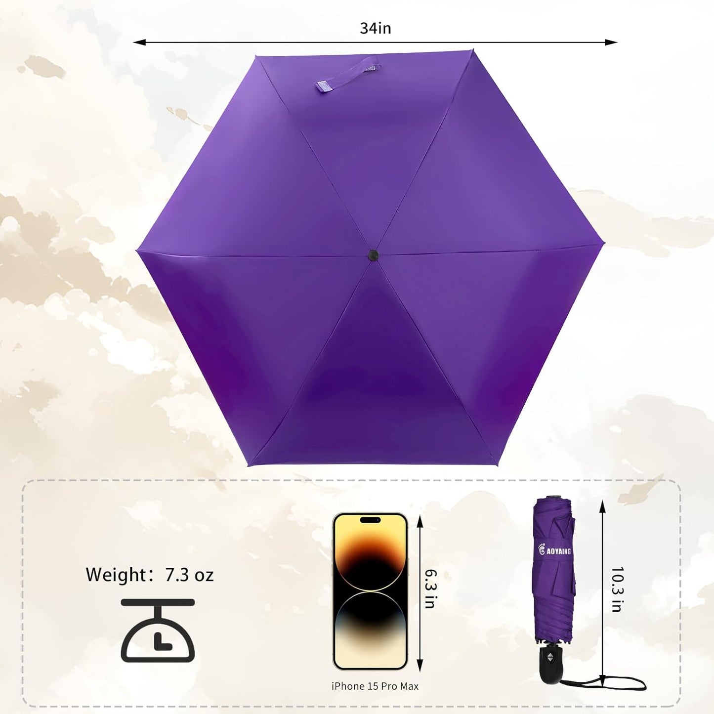 GAOYAING Compact Automatic Travel Umbrella with Case, Mini Small Folding Sun UV, Pocket Purse Umbrella