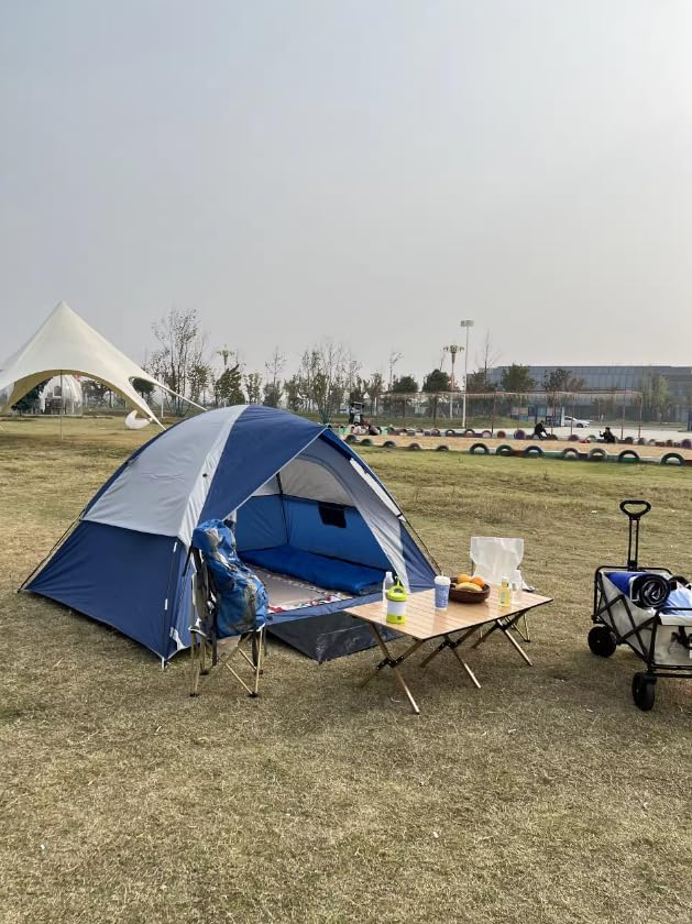 4 - Person Camping Tent, Spacious & Waterproof, Easy Setup for Family Trips, Beach & Backyard Adventures, Blue - Gray Design