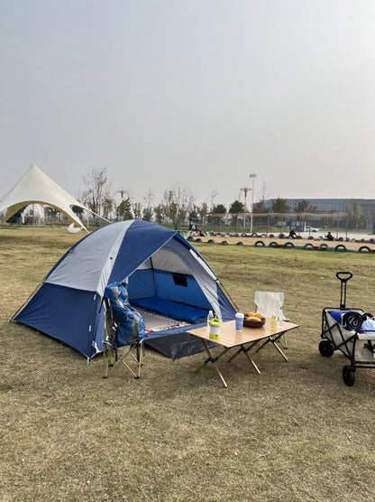 4 - Person Camping Tent, Spacious & Waterproof, Easy Setup for Family Trips, Beach & Backyard Adventures, Blue - Gray Design