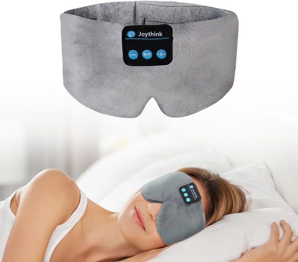 Joythink Sleep Headphones Wireless Eye Mask Kids Children Silk Wireless Headband Headphones for Sleeping with Adjustable Speaker Wireless Earbuds Side Sleeper Travel Meditation Music Mask Grey