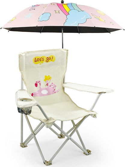 Kids Beach Folding Camping Chair - Kids Camping Chair with Outdoor Umbrella - Lightweight and Sturdy - for Beach Outdoor Camping Picnic (Pink)