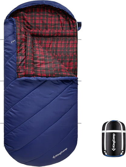 KingCamp Sleeping Bag for Adults, Cold Weather & Warm Extra Wide Big & Tall XL Portable Waterproof Flannel Sleeping Bags, Essentials Gear Accessories for Camping Backpacking Hiking Indoor & Outdoor