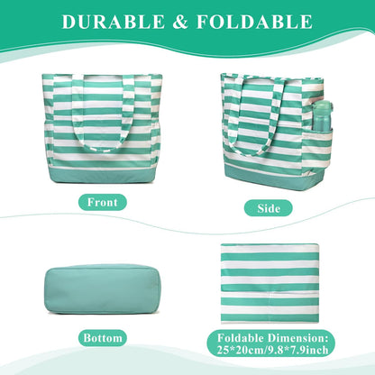 VASCHY Beach Bag for Women, Large Waterproof Sandproof Fold-able Packable Pool Tote Bag w Zipper/Pockets