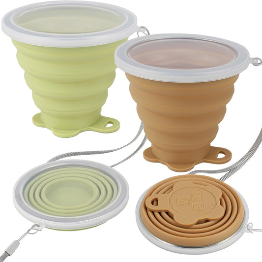 JBER Silicone Collapsible Travel Cup, Silicone Folding Camping Cup with Lids Expandable Drinking Cup for Outdoor Hiking Travel