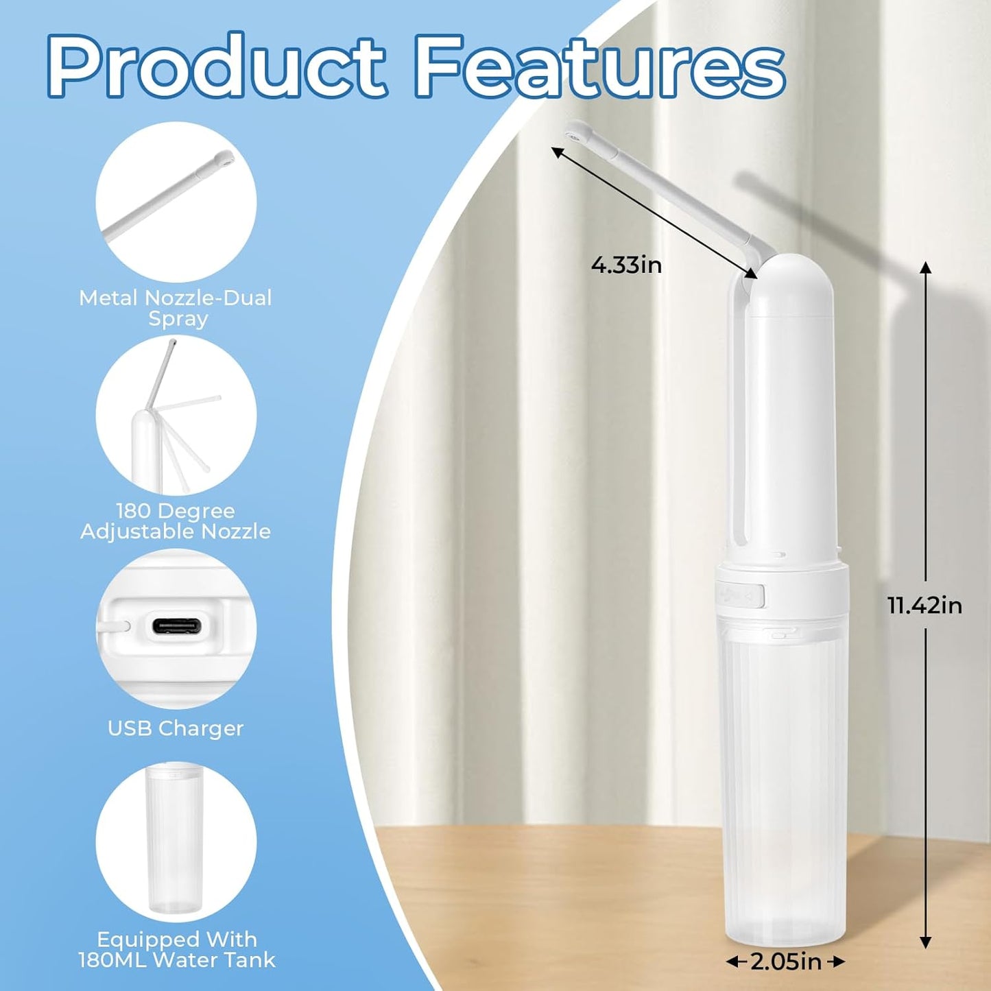 Portable Bidet for Travel USB-C Rechargeable Travel Handheld 3 Pressure Options Portable Bidet for Women/Men High Pressure IPX7 Waterproof Electric Personal Hygiene Cleaning