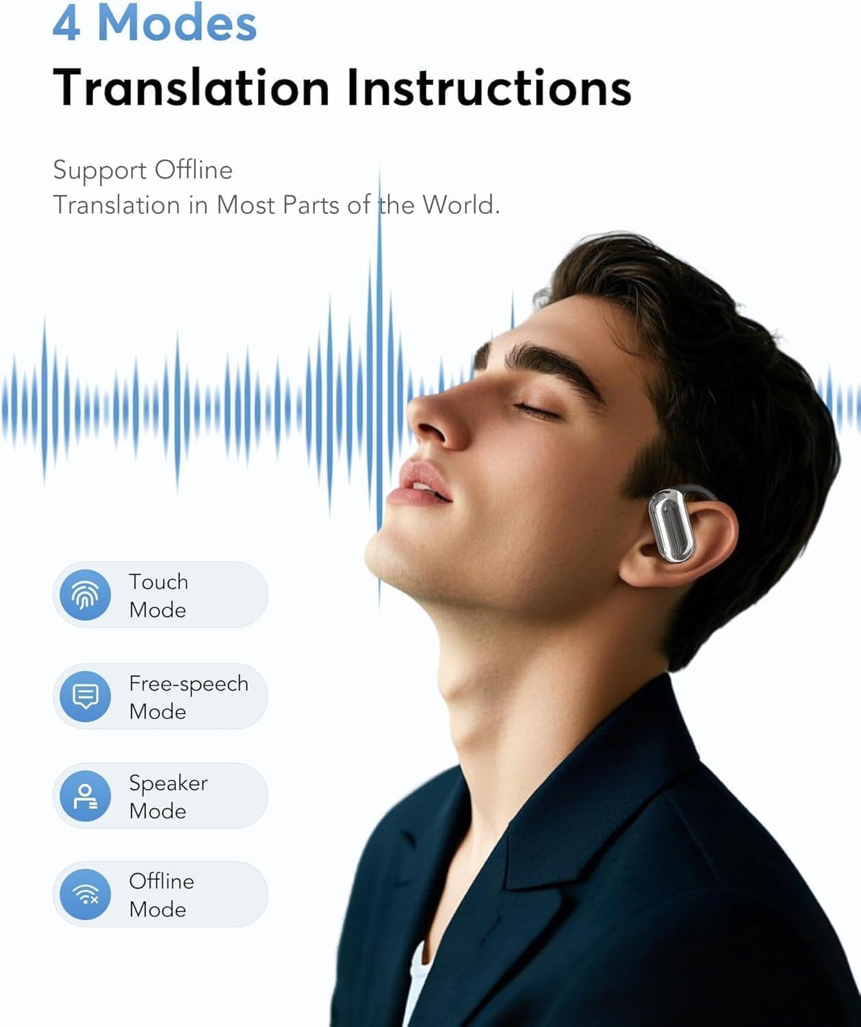 AI Translation Earbuds Real-Time, 144 Languages & Accents,4-in-1 Open Ear Wireless Earbuds with Charging Case, Compatible with iOS & Android, Ideal for Travel, Business, Learning,Black