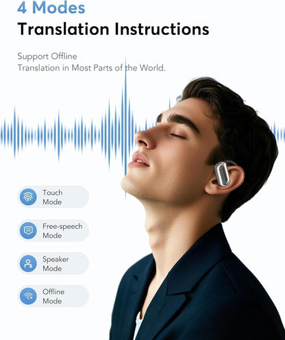 AI Translation Earbuds Real-Time, 144 Languages & Accents,4-in-1 Open Ear Wireless Earbuds with Charging Case, Compatible with iOS & Android, Ideal for Travel, Business, Learning,Black