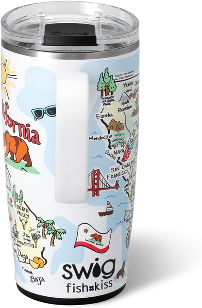 Swig Life 22oz Travel Mug, Insulated Tumbler with Handle and Lid, Travel Coffee Mug, Cup Holder Friendly, Stainless Steel 22 oz Tumbler, Reusable Insulated with Lid (California)