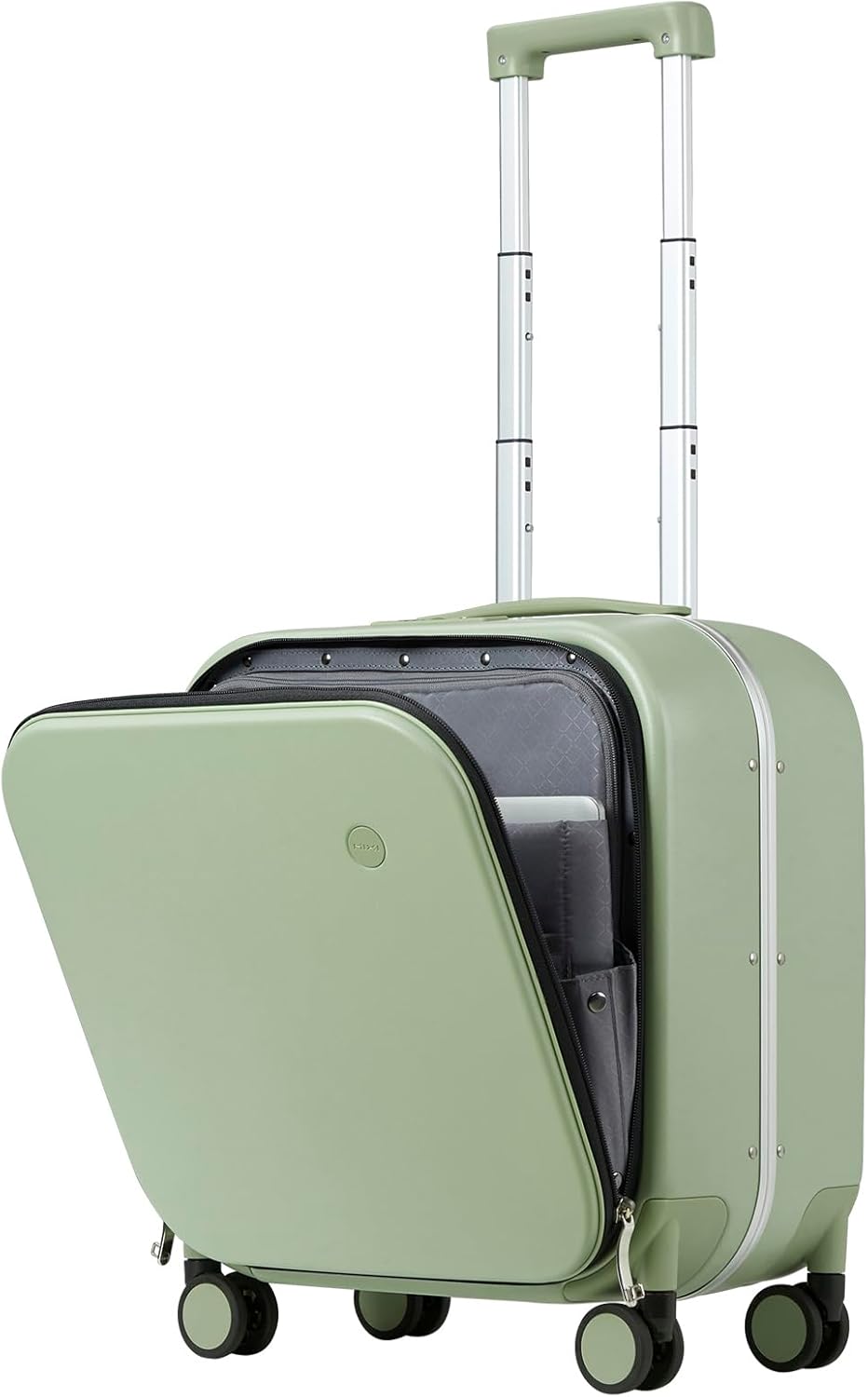 mixi Carry On Luggage, 18” Suitcase with Front Laptop Pocket, Travel Luggage Aluminum Frame PC Hardside with Spinner Wheels & TSA Lock and Cover (Not for Underseat), Avocado Green