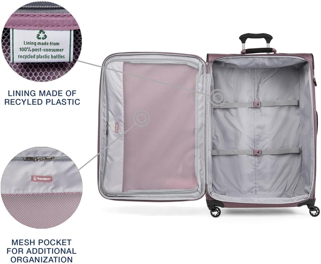 Travelpro Maxlite 5 Softside Expandable Checked Luggage with 4 Spinner Wheels, Lightweight Suitcase, Men and Women, Dusty Rose Pink, Checked Large 29-Inch