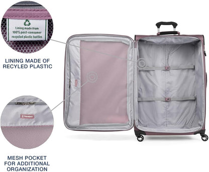 Travelpro Maxlite 5 Softside Expandable Checked Luggage with 4 Spinner Wheels, Lightweight Suitcase, Men and Women, Dusty Rose Pink, Checked Large 29-Inch