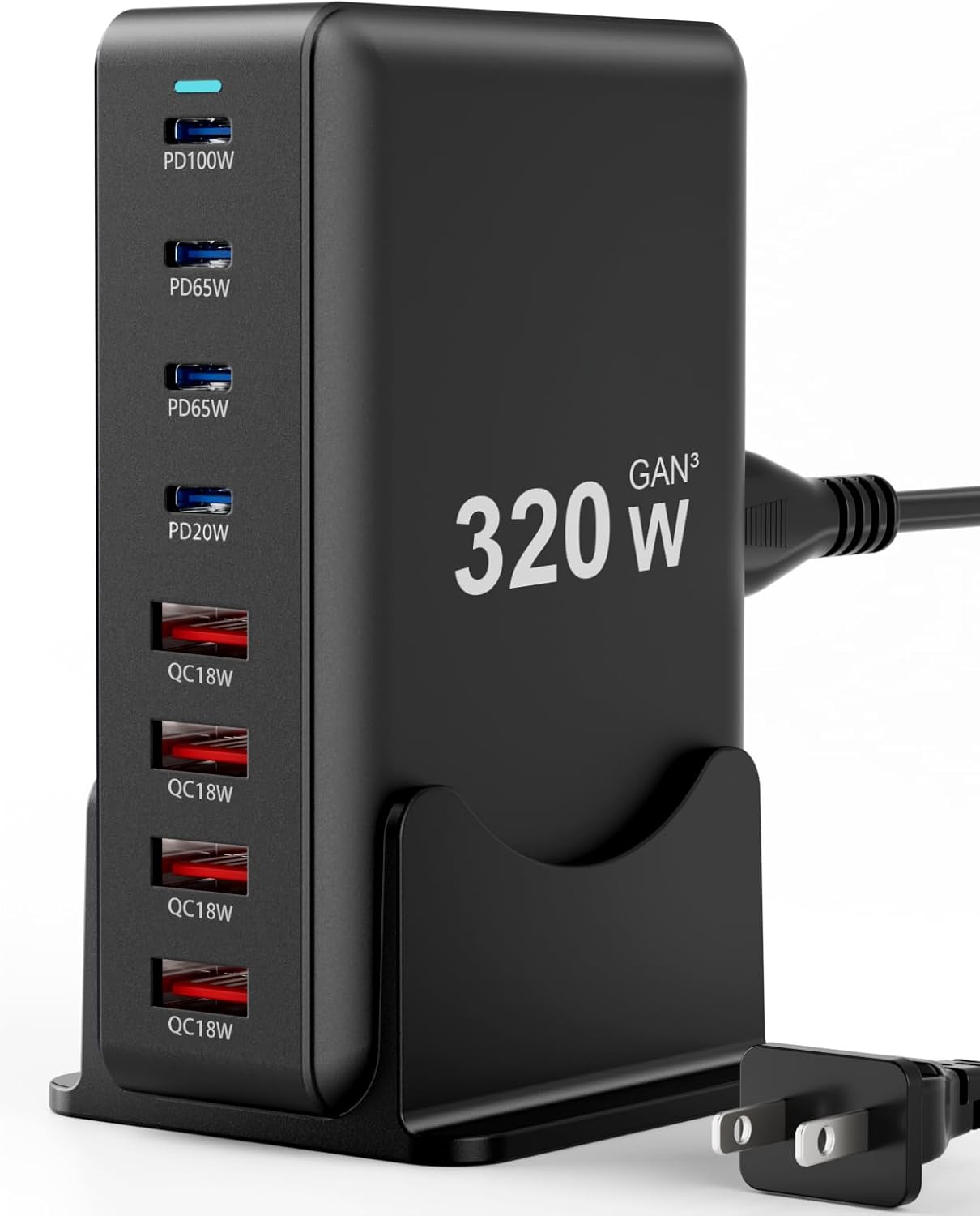 320W Fast Charging 8 Port USB C Charger Block, Multi-Device USB Charging Station Wall Desktop Charger with GaN Ⅲ Technology, USB-C Charger Adapter for MacBook/iPad/iPhone 16/Samsung Galaxy/DELL/HP