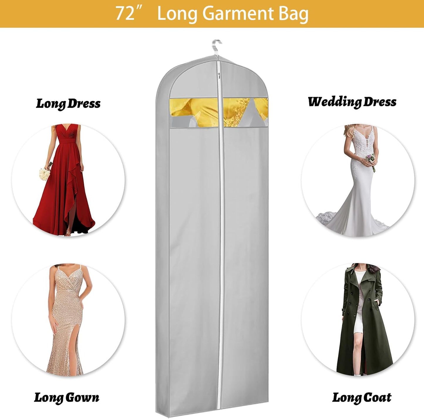 65" Dress Bags for Gowns Long, Dress Garment Bags for Hanging Clothes, Dress Bags for Closet Storage and Traveling, Foldable Dress Cover