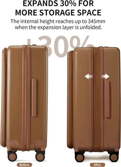 aji Expandable Top Opening Carry On Luggage Airline Approved, 20 Inch Lightweight Hardside Carry On Suitcase with Spinner Wheels, Travel Luggage with Laptop Compartment for Women Men, Chocolate Brown