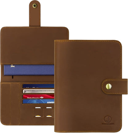 Jack&Chris Genuine Leather Handmade Passport Holder For Travel, RFID Blocking Passport Holder with Card Slots, Travel Essentials wallet with Pen Holder for Women and Men for Gifting, Brown