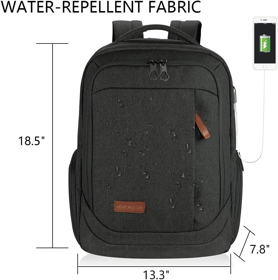 KROSER Laptop Backpack Large Computer Backpack Fits up to 17.3 Inch Laptop with USB Charging Port Water-Repellent Travel Backpack Casual Daypack for Business/College/Women/Men-Charcoal Black