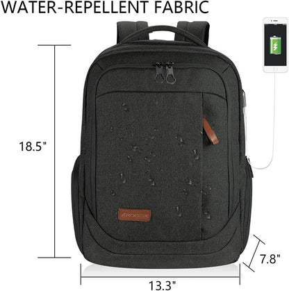 KROSER Laptop Backpack Large Computer Backpack Fits up to 17.3 Inch Laptop with USB Charging Port Water-Repellent Travel Backpack Casual Daypack for Business/College/Women/Men-Charcoal Black