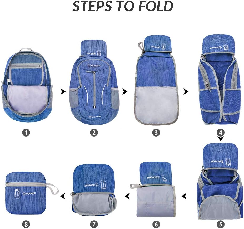 ZOMAKE 25L Ultra Lightweight Packable Backpack, Foldable Hiking Backpacks Water Resistant Small Folding Daypack for Travel(Dark Blue)