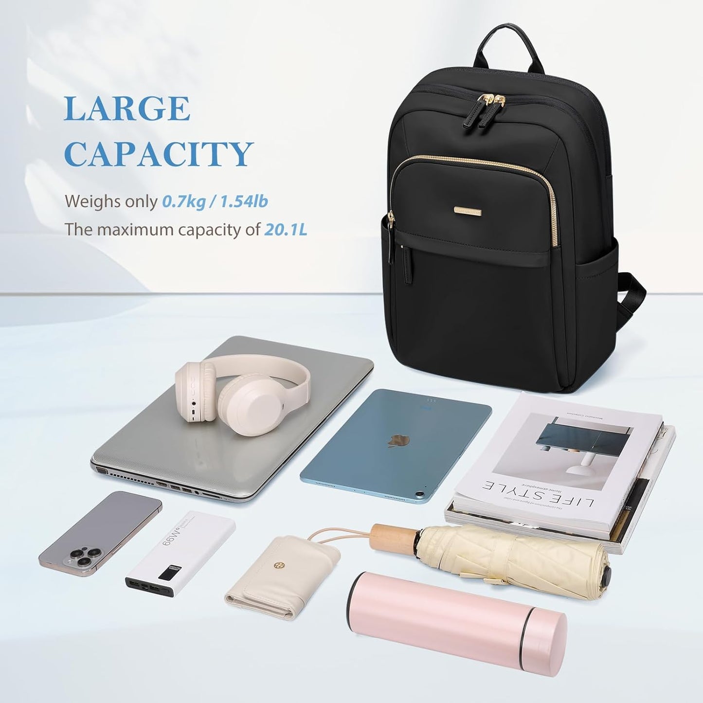 Travel Backpack for Women Personal Carry On Bag Business Weekender Hiking Multilayer Laptop Bag,16 Inch,Black