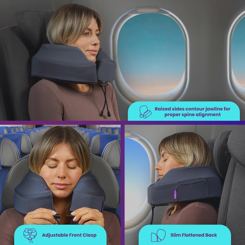 Cabeau Air Travel Pillow for Long Flights – Evolution Plus – U Shaped Memory Foam Neck Support – Removable, Washable Cover – Comfort On-The-Go for Airplane, Train, and Car (Black)