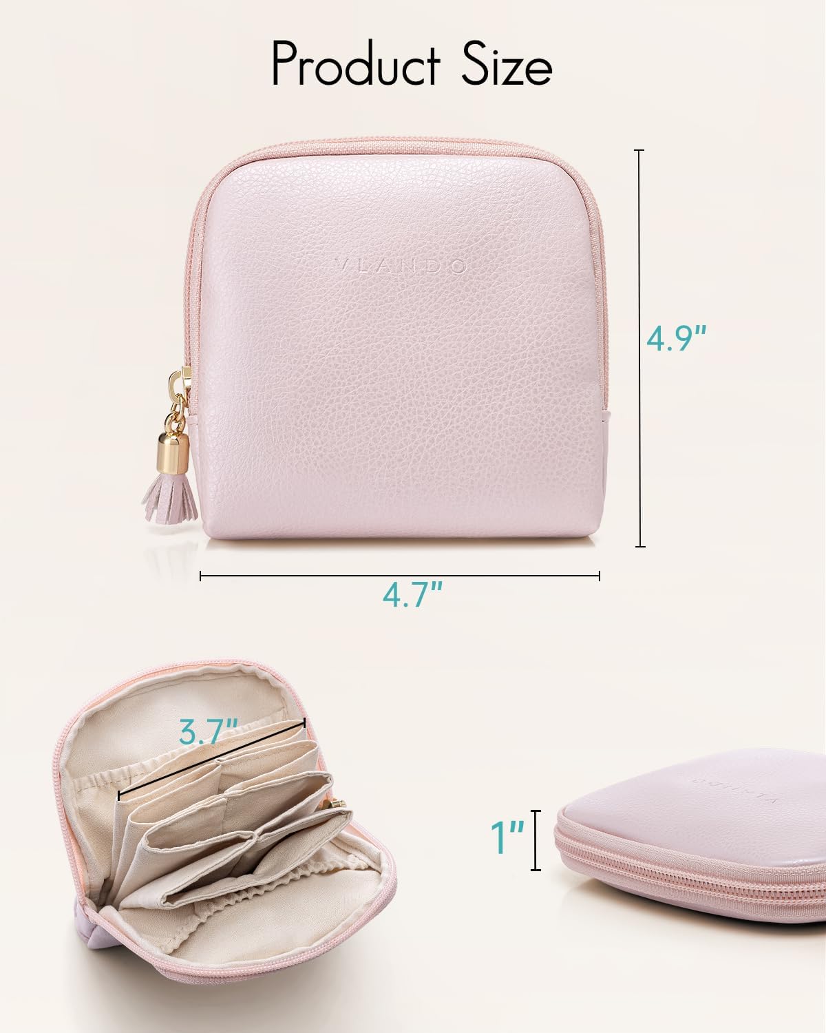 Vlando Small Jewelry Travel Case,Jewelry Pouch Bags with Zipper,Velvet Jewelry Organizer Storage Bag for Bracelet Rings Earring Travel Essentials Gifts for Women Girl-Pink