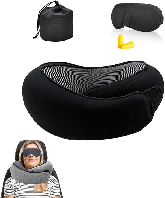Travel Pillow, Travel Neck Pillow, 360 Degree Comfort and Breathability, Airplane Travel Neck Pillow, Stowable U-Shaped Pillow (Black)