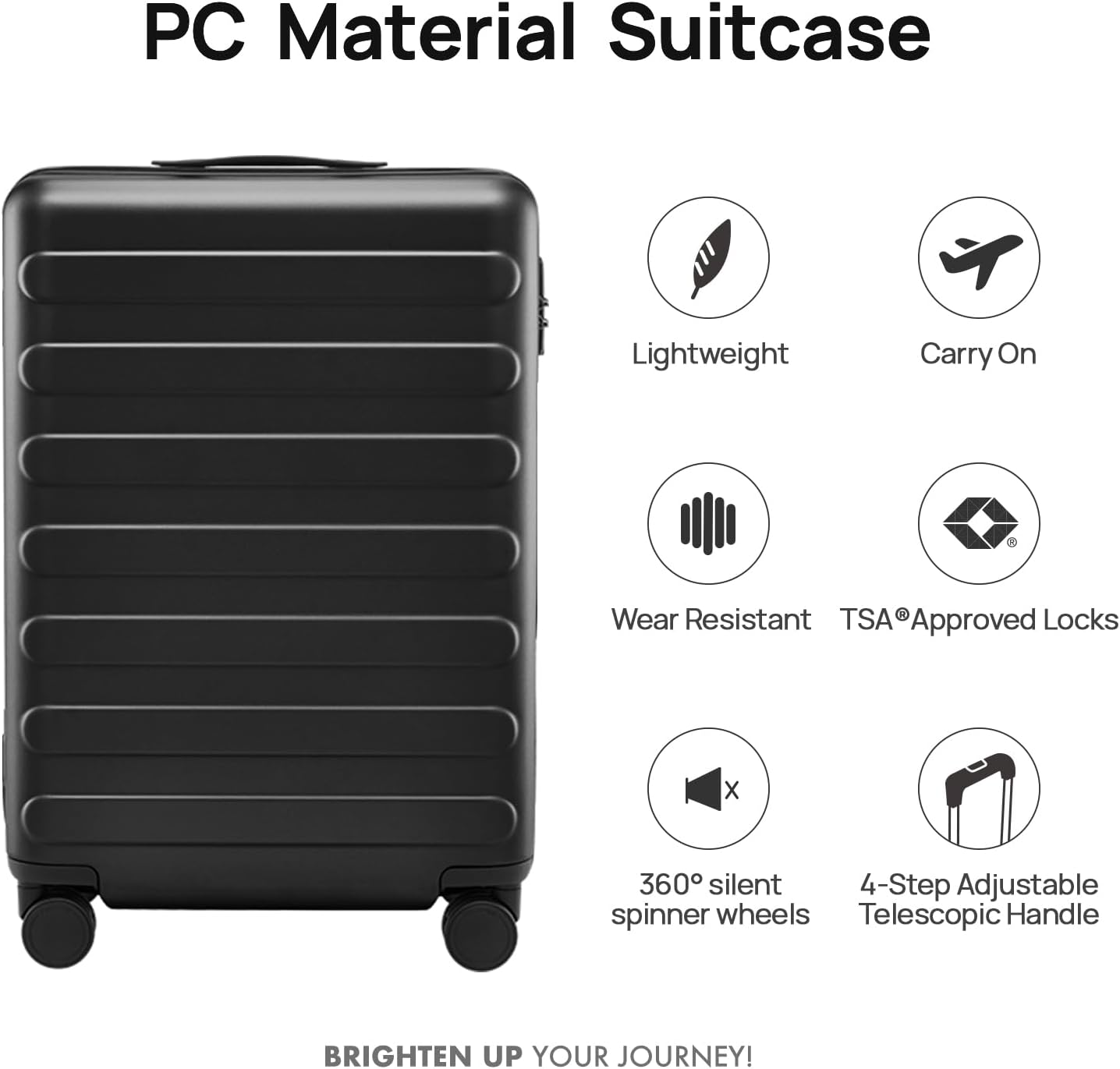Carry on Luggage 22 X 14 X 9 Airline Approved, 20 Inch Luggage for 3-5 Days Travel, Double Spinner Wheels, 100% Hardshell PC, TSA Lock (01-Black (Basic), Carry-On 20-Inch)