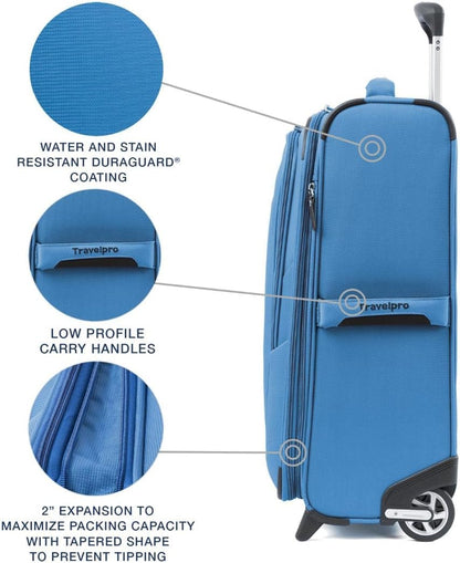 Travelpro Maxlite 5 Softside Expandable Upright 2 Wheel Carry on Luggage, Lightweight Suitcase, Men and Women, Azure Blue, Carry On 22-Inch