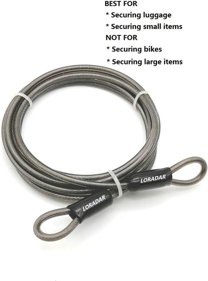 4mm Thick（5/32"） 7FT,15FT,30FT Braided Steel Coated Security Thin Cable Anti-Lost Steel Cable Luggage Lock Safety Cable Wire Double Loop (15FT)